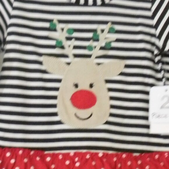 Girls Christmas Outfit Reindeer Polka Dots 2 Pc Set Shirt Leggings NWT 12M - Picture 3 of 3